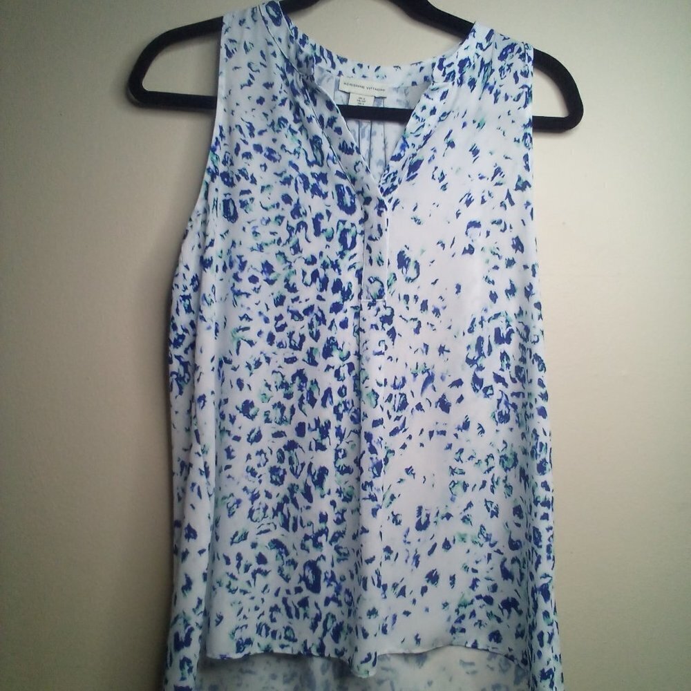 Adrienne Vittadini Blouse S Sleeveless Light Flowing White Blue